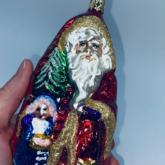 Authentic Star-Topped Inge-Glas German Made Christmas Ornament Large Santa - Picture 1 of 5